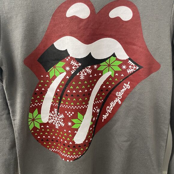 Rolling Stones Christmas Sweatshirt Tongue Long Sleeve Top Gray Red Women's XS - Picture 4 of 12
